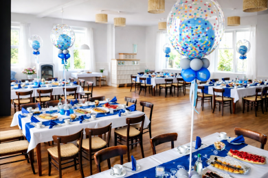 Tischdekoration Jugendweihe in Blau und Grau